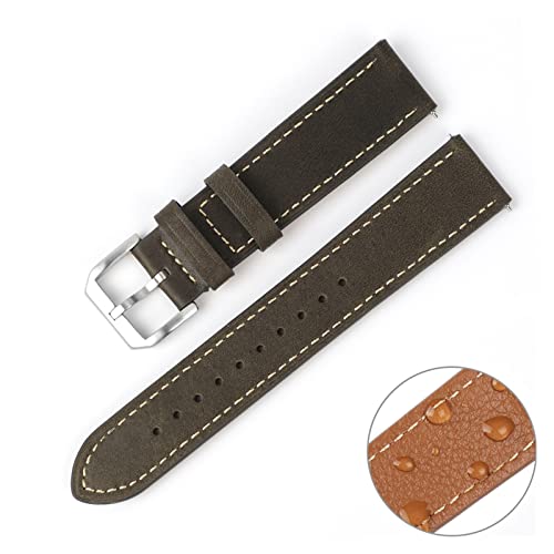 HUKILU yaoqijie Retro-Echtleder-Armband 20 mm 22 mm erste Schicht Kalbsleder handgefertigte Nähte Uhrenarmband weich atmungsaktiv for Herrenuhrenarmband lasting(Grün,22mm) von HUKILU
