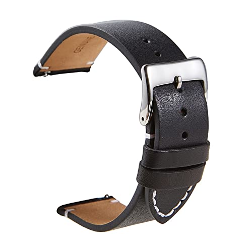 HUKILU yaoqijie Retro-Echtlederband 16 mm 18 mm 20 mm 22 mm 24 mm Oberschicht Rindsleder weich matt Unterseite Schnellverschluss dünnes handgefertigtes Uhrenarmband lasting(Black,20mm) von HUKILU