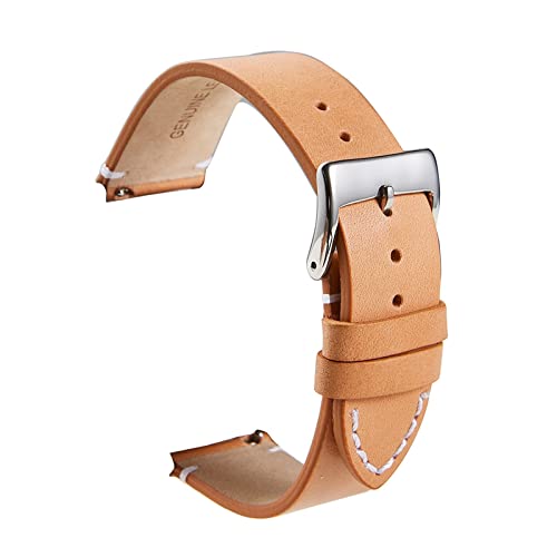 HUKILU yaoqijie Retro-Echtlederband 16 mm 18 mm 20 mm 22 mm 24 mm Oberschicht Rindsleder weich matt Unterseite Schnellverschluss dünnes handgefertigtes Uhrenarmband lasting(Khaki,16mm) von HUKILU
