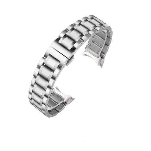HUKILU yaoqijie Uhrenarmband aus Edelstahl mit gebogenem Ende, 16 mm, 17 mm, 18 mm, 19 mm, 20 mm, 21 mm, 22 mm, 23 mm, 24 mm, Stahlband lasting(Silver curved,16mm) von HUKILU