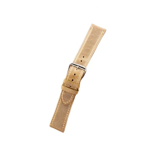 HUKILU yaoqijie Uhrenarmband aus echtem Rindsleder 18 mm 19 mm 20 mm 21 mm 22 mm Öl Wachs Verfärbung Rindsleder Gürtel Business Retro Uhrenarmbänder lasting(Khaki,20mm) von HUKILU