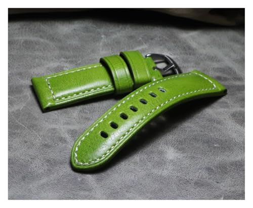 yaoqijie 4 Farbe Herren 39 S Kalbsleder Uhrenarmband Blau Grün Gelb Rot 24mm Weiche Qualität Dickes Handgefertigtes Echtleder Uhrenarmband lasting(Grün) von HUKILU