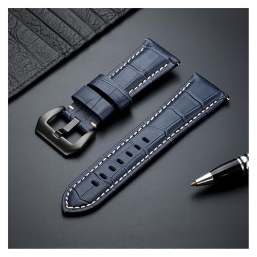 yaoqijie Casual Leder Uhrenarmband Bambus Textur Hohe Qualität Business Band 20 22 24 26mm Uhr Zubehör Armband lasting(Blue(black buckle),22mm), 22mm, agate von HUKILU