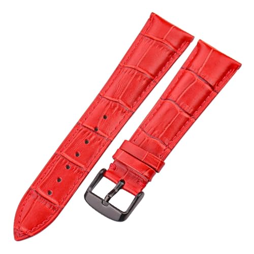 yaoqijie Echtes Lederarmband Damen Herren Rindsleder Uhrenarmband 18 19c 20 21 22 24mm Armband Blau Rot Schwarz Braun Gürtel lasting(Red Black Buckle,22mm) von HUKILU