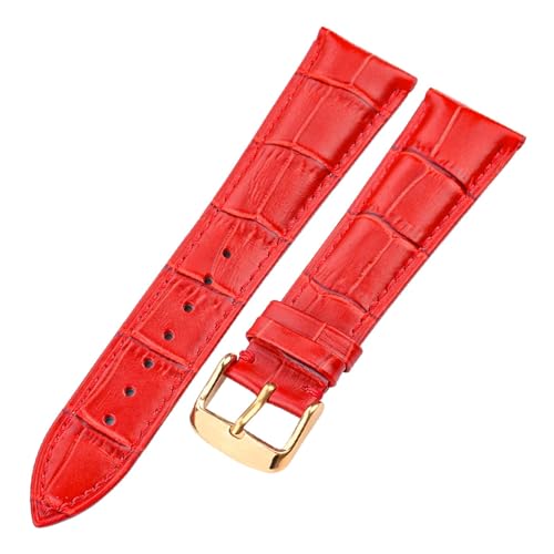 yaoqijie Echtes Lederarmband Damen Herren Rindsleder Uhrenarmband 18 19c 20 21 22 24mm Armband Blau Rot Schwarz Braun Gürtel lasting(Red Gold Buckle,24mm) von HUKILU
