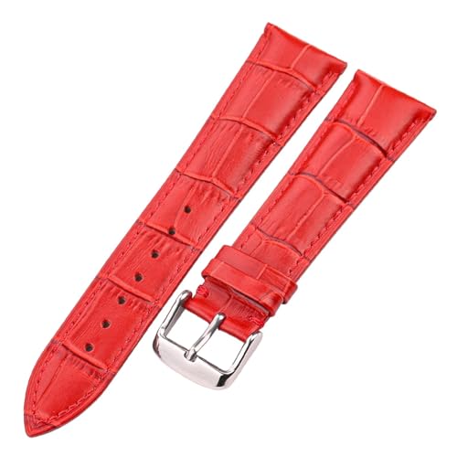 yaoqijie Echtes Lederarmband Damen Herren Rindsleder Uhrenarmband 18 19c 20 21 22 24mm Armband Blau Rot Schwarz Braun Gürtel lasting(Red Silver Buckle,19mm) von HUKILU