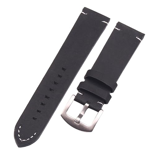 yaoqijie Italienisches Echtleder Uhrenarmbänder Schwarz Dunkelbraun Herren 18 20 22mm Weiches Vintage Uhrenarmband Bügel Metall Dornschließe Zubehör lasting(Black silver buckle,20mm) von HUKILU