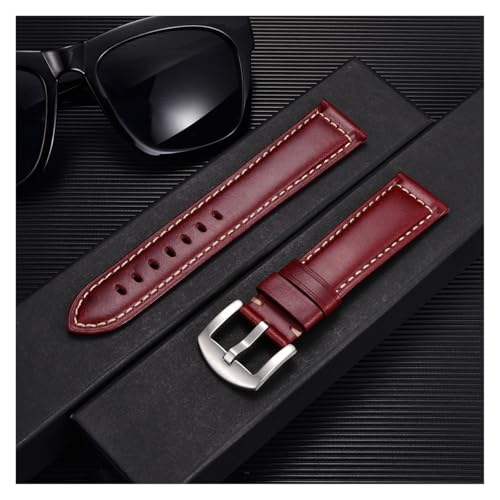 yaoqijie Uhrenarmbänder aus echtem Leder 18 20 22 24 mm Damen Herren Ölwachs Rindsleder Wachband Stahlschnalle Ersetzen Sie das Armband der Armbanduhr lasting(rot,18mm) von HUKILU