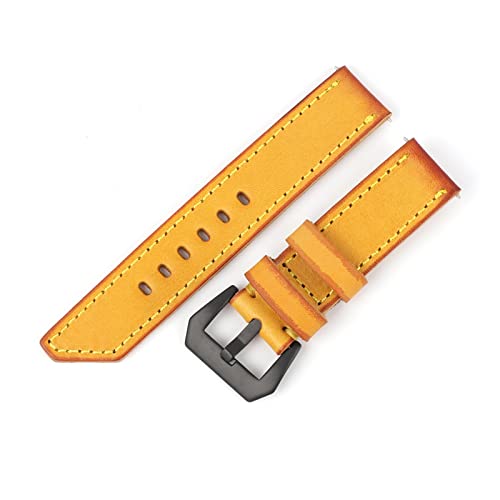 yaoqijie Vintage Echtes Rindsleder Gelb Armband 20 Mm 22 Mm 24 Mm 26 Mm Handgefertigte Uhrenarmbänder Ersatz Herren Handgelenk Armband Kompatibel Mit Panerai lasting(Yellow-Black Buckle,26mm) von HUKILU