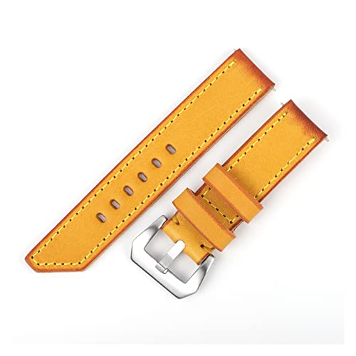 yaoqijie Vintage Echtes Rindsleder Gelb Armband 20 Mm 22 Mm 24 Mm 26 Mm Handgefertigte Uhrenarmbänder Ersatz Herren Handgelenk Armband Kompatibel Mit Panerai lasting(Yellow-Silver Buckle,24mm) von HUKILU