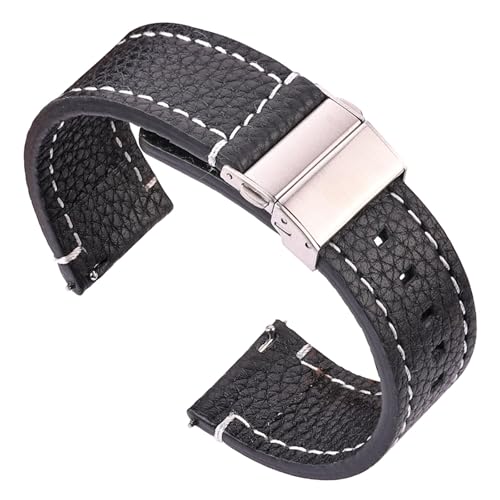 yaoqijie Weiches Echtleder Smart Watch Band 18 20 22 24 mm Damen Herren Rindslederband Braun Schwarz Schnellverschluss Armband Armband lasting(Black,20mm) von HUKILU