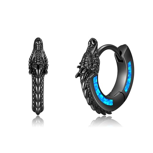 13mm Drachen Hoop Ohrringe aus Sterling Silber mit schwarzem Opal Drachen Huggie Hoop Ohrringe Viking Punk Rock Schmuck Geschenk für Männer von HUKKUN