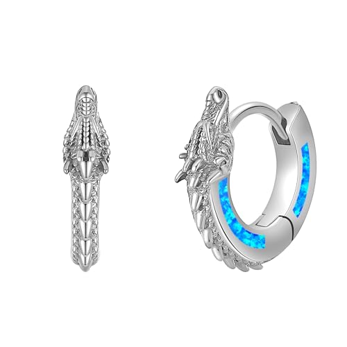 16mm Drachen Creolen Ohrringe Sterling Silber Blauer Opal Drache Huggie Creolen Wikinger Punkrock Schmuck Geschenk für Männer von HUKKUN