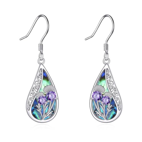 Abalone Schale schottische Dangle Ohrringe aus Sterlingsilber Schottischer Distel Schmuckgeschenk für Frauen von HUKKUN