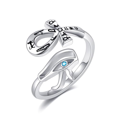 Ankh Ring 925 Sterling Silber Horusauge Ring für Damen Ägyptischer Wickelringschmuck für Damen Ankh Ring 925 Sterling Silber Horusauge Ring für Damen Ägyptischer Wickelringschmuck für Damen von HUKKUN