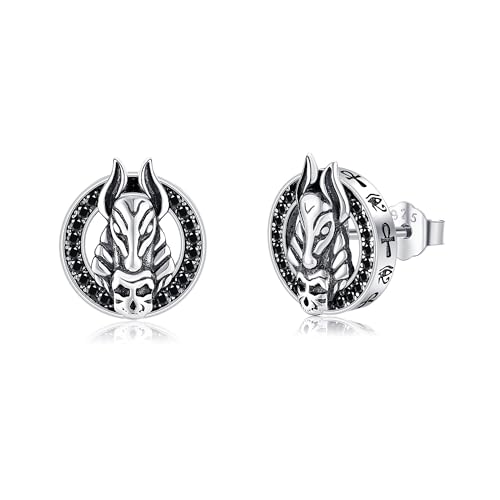 Anubis Ohrringe aus Sterlingsilber ägyptische Anubis Schädelohrringe Ohrstecker Ankh ägyptischer Anubis Schmuck für Männer von HUKKUN