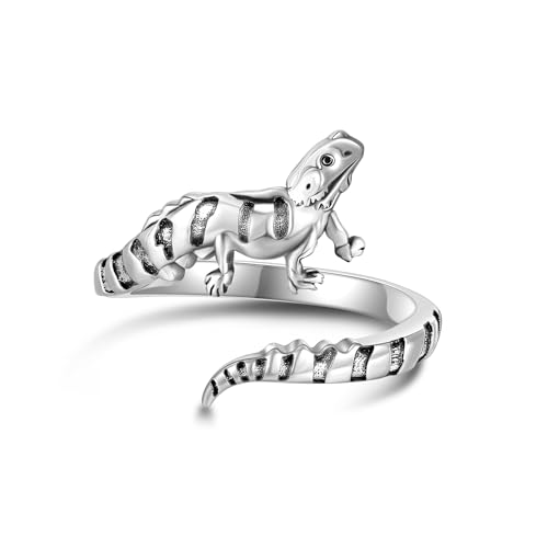 Bartdrachen Ringe 925 Sterling Silber Einstellbare Bartdrachen Kett-Ringe Schmuck Geschenke für Frauen von HUKKUN