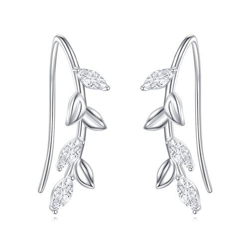 Blatt Ohrkletterer-Ohrringe aus Sterlingsilber Ohrklemmen Ohrringe Blatt-Schmuck Geschenke für Frauen von HUKKUN