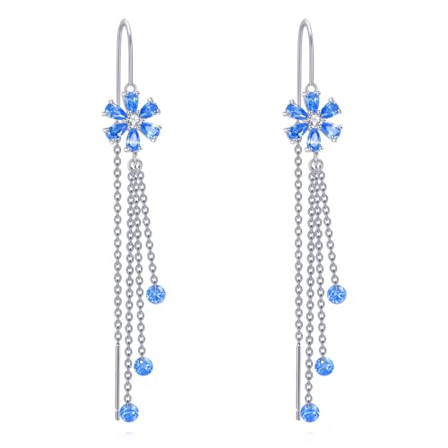 Blaue Blumen Threader Ohrringe aus Sterling Silber Lange Quasten Dangle Ohrringe Schmuck Geschenk für Frauen. von HUKKUN