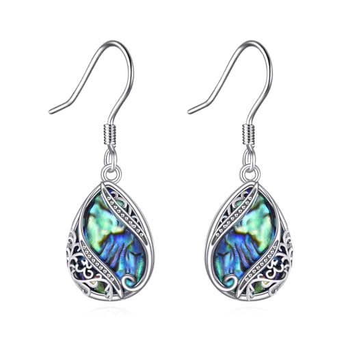 Boho Abalone Shell Dangle Ohrringe Sterling Silber Filigran Böhmische Lange Ohrringe Schmuck Geschenk für Frauen von HUKKUN
