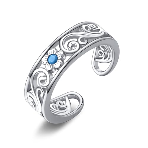 Boho Zehenringe für Frauen Sterling Silber Einstellbare offene filigrane Blume Zehenringe für Frauen Größe 3 von HUKKUN