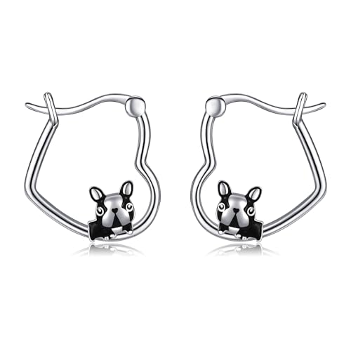 Boston Terrier Ohrringe Sterling Silber Hund Creolen Schmuck für Frauen Hundeliebhaber von HUKKUN