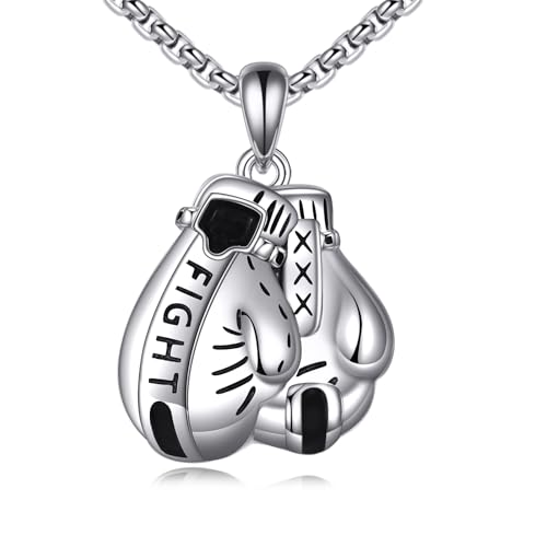Box-Halskette aus Sterlingsilber „Never Give Up“ Halskette mit Boxhandschuh-Anhänger – Schmuckgeschenk für Männer von HUKKUN