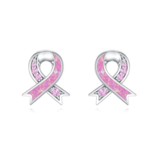 Brustkrebs Ohrringe Sterlingsilber rosa Schleife Schmuck und Geschenke für Frauen Thema Brustkrebs von HUKKUN