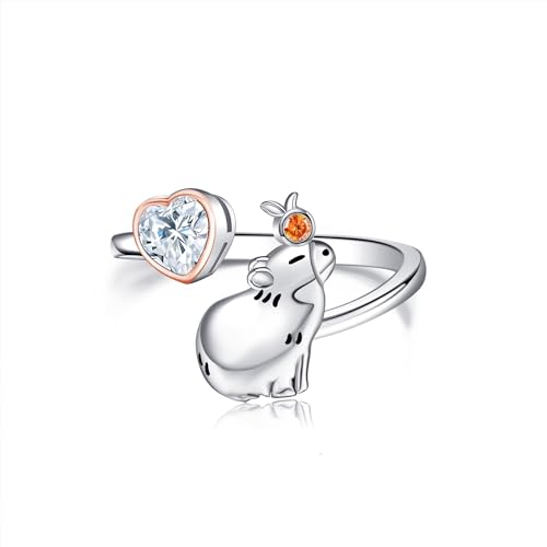 Capybara Ringe Sterling Silber Herz Capibara Ring Capybara-Schmuck Geschenk für Frauen von HUKKUN