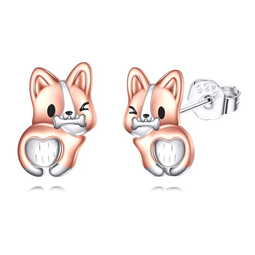 Corgi Ohrringe Sterling Silber Niedliche Tier Welpe Hund Ohrstecker Schmuck Corgi Geschenke für Frauen Corgi Liebhaber von HUKKUN