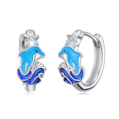 Delfin Ohrringe Sterling Silber Delfin Huggie Creolen Ozeanschmuck für Frauen von HUKKUN