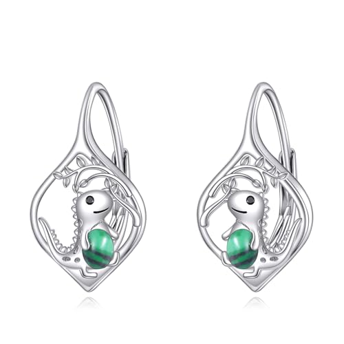 Dinosaur Earrings 925 Sterling Silver Cute Animal Leverback Earrings Dinosaur Jewelry Gift for Women von HUKKUN