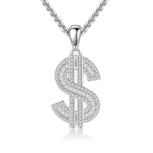 Dollar Zeichen Halskette Sterling Silber Geld Kette Hip Hop Schmuck Geschenk für Männer von HUKKUN