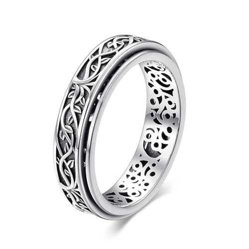 Fidget Ring Silber 925 Baum des Lebens Spinner Ring Anxiety Angst Fidget Schmuck Lebensbaum Geschenke Damen Herren von HUKKUN