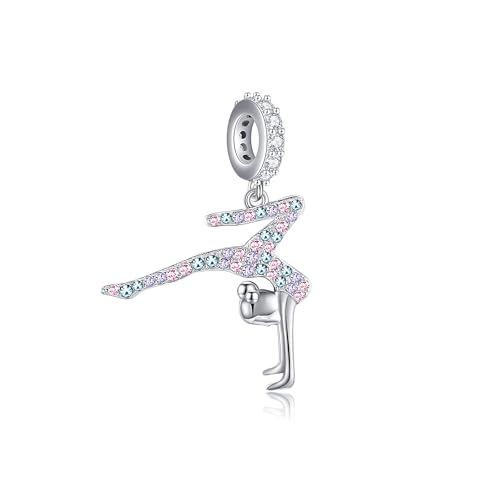 Gymnastik Charms für Halskette Armband Sterling Silber Turner Perle Schmuck Geschenke für Frauen Gym Liebhaber von HUKKUN