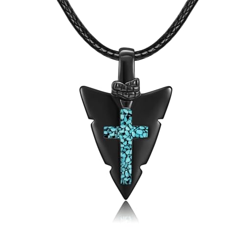 HUKKUN Arrowhead Cross Necklace for Men Sterling Silver Turquoise Necklace Viking Amulet Jewelry Gifts for Men von HUKKUN