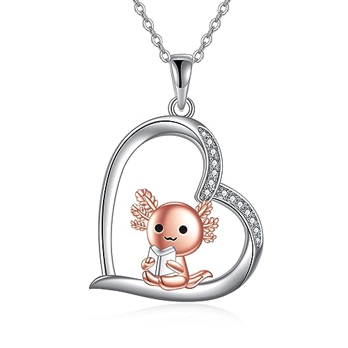 HUKKUN Axolotl Halskette Sterlingsilber Axolotl Lesehalskette Süßer mexikanischer Axolotl Schmuck Geschenke für Buchliebhaberinnen von HUKKUN