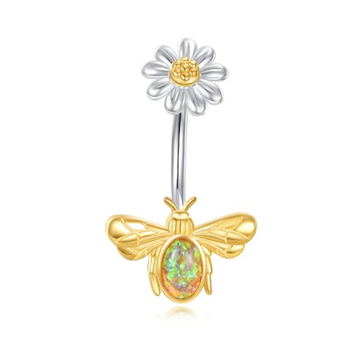 HUKKUN Bienen Bauchnabelpiercing Silber 925 Gänseblümchen Bauchnabelpiercing 16G Bienen Piercing Schmuck Geschenke für Frauen von HUKKUN