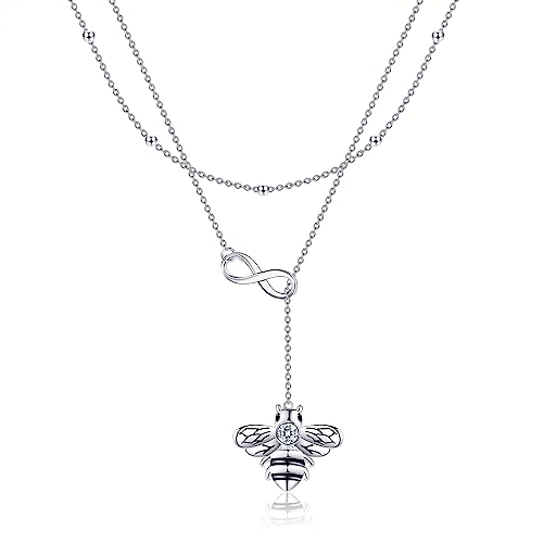 HUKKUN Bienen Layering Kette Damen 925 Sterling Silber Bienen Mehrreihige Ketten Halskette Bienen Schmuck Geschenke für Damen von HUKKUN