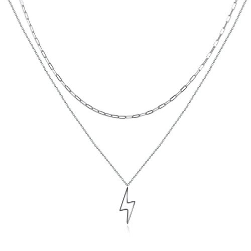 HUKKUN Blitz Layering Kette Damen 925 Sterling Silber Blitz Geschichtete Halskette Schmuck Geschenke für Damen von HUKKUN