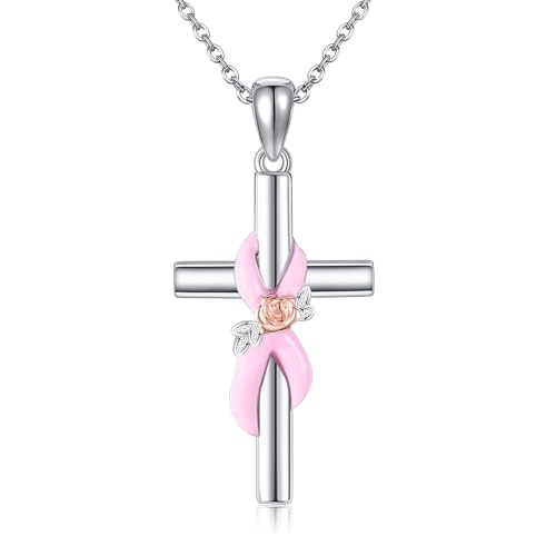 HUKKUN Brustkrebs Halskette Sterlingsilber Kreuz Halskette zur Aufklärung über Brustkrebs Schmuck zur Aufklärung über Brustkrebs für Frauen HUKKUN Brustkrebs Halskette Sterlingsilber Kreuz Halskette zur Aufklärung über Brustkrebs Schmuck zur Aufklärung über Brustkrebs für Frauen von HUKKUN