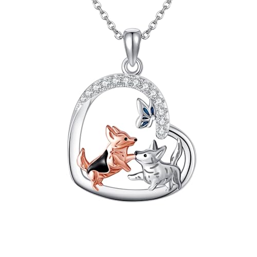 HUKKUN Corgi Kette Silber 925 Anhänger Halskette Hunde Schmuck Geschenke für Frauen von HUKKUN