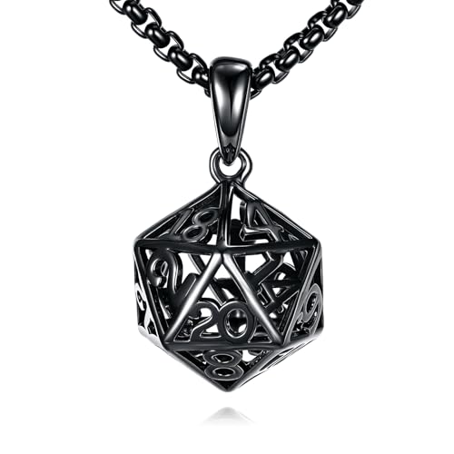 HUKKUN D20 Würfel Halskette Sterling Silber Schwarz 3D Hohle Würfel Schmuck Geschenk für Männer HUKKUN D20 Würfel Halskette Sterling Silber Schwarz 3D Hohle Würfel Schmuck Geschenk für Männer von HUKKUN
