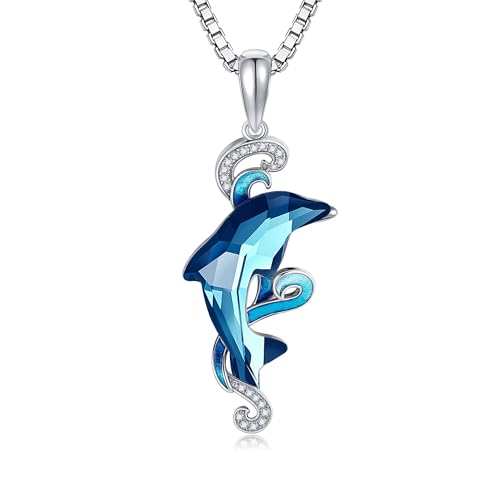 HUKKUN Delphin Halskette Sterling Silber Delphin Anhänger Halskette mit Kristall Strand Themen Ozean Welle Schmuck Delphine Geschenke für Frauen Geburtstag HUKKUN Delphin Halskette Sterling Silber Delphin Anhänger Halskette mit Kristall Strand Themen Ozean Welle Schmuck Delphine Geschenke für Frauen Geburtstag von HUKKUN