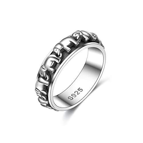 HUKKUN Elefanten Fidget Ring Damen Silber 925 Elefanten Spinner Ring für Anxiety Angst Stressabbau Schmuck Geschenke für Frauen von HUKKUN