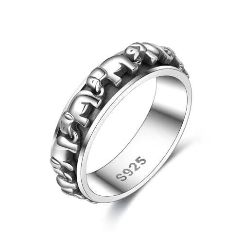 HUKKUN Elefanten Fidget Ring Silber 925 Elefanten Spinner Ring für Angst Frauen Stressabbau Schmuck Elefanten Geschenke für Frauen von HUKKUN