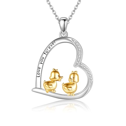 HUKKUN Ente Halskette Sterling Silber Ente Anhänger Halskette für Frauen Entenschmuck für Frauen von HUKKUN