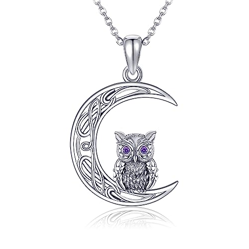 HUKKUN Eulen Mond Kette Sterling Silber Eulen Anhänger Kette Eulen Deko Schmuck Geschenke für Damen von HUKKUN