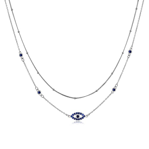 HUKKUN Evil Eye Layering Kette Damen 925 Sterling Silber Evil Eye Necklace Geschichtete Halskette Schmuck Geschenke für Damen von HUKKUN