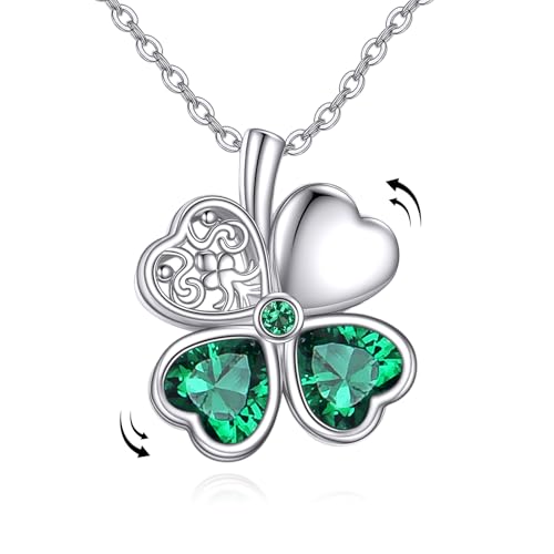 HUKKUN Fidget Kleeblatt Halskette aus Sterling Silber mit sich drehendem grünen vierblättrigen Kleeblatt Halskette St. Patrick's Day Schmuck Geschenk für Frauen HUKKUN Fidget Kleeblatt Halskette aus Sterling Silber mit sich drehendem grünen vierblättrigen Kleeblatt Halskette St. Patrick's Day Schmuck Geschenk für Frauen von HUKKUN